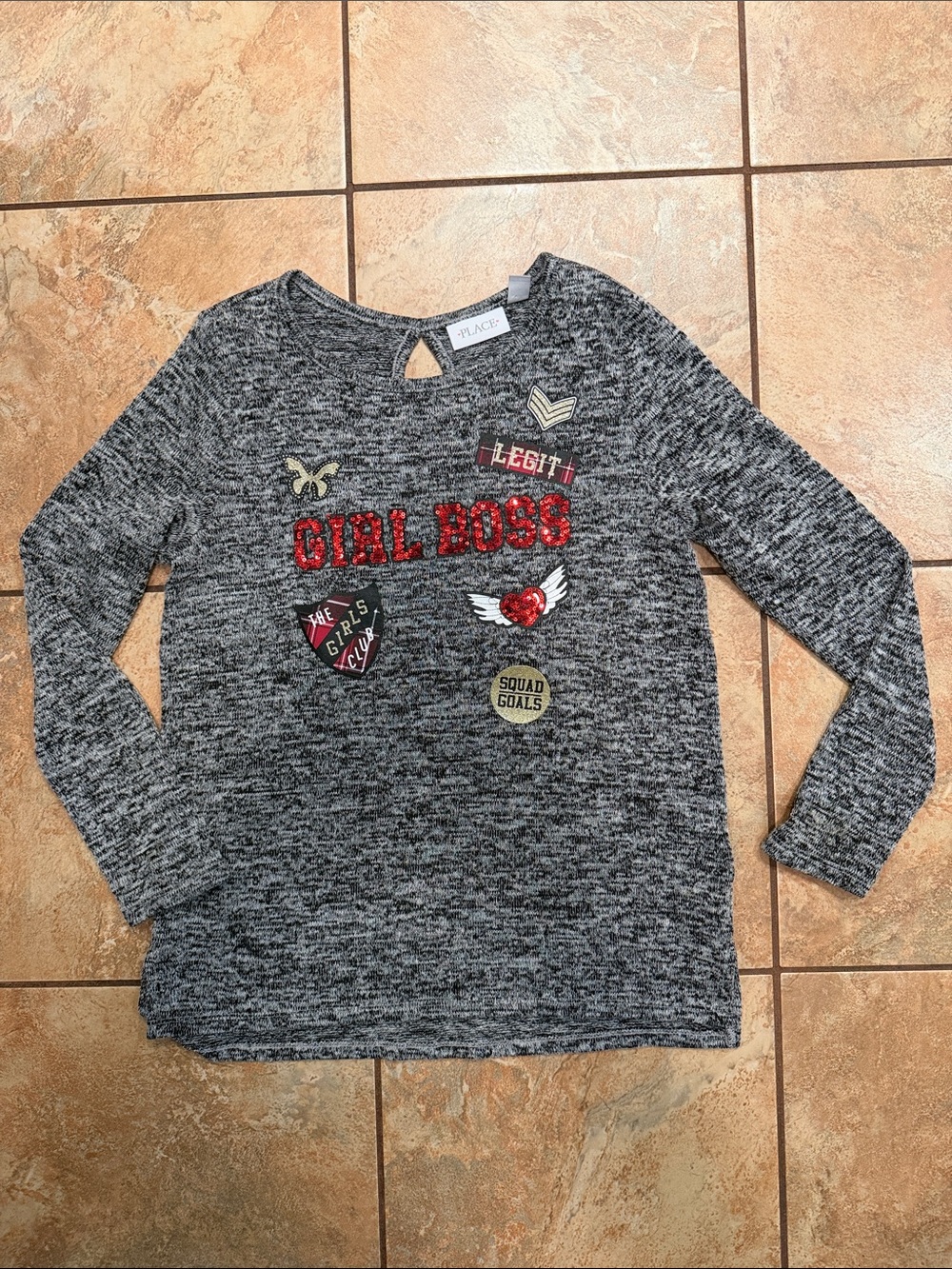 Place Gray Knit 'Girl Boss' Patch Sweatshirt